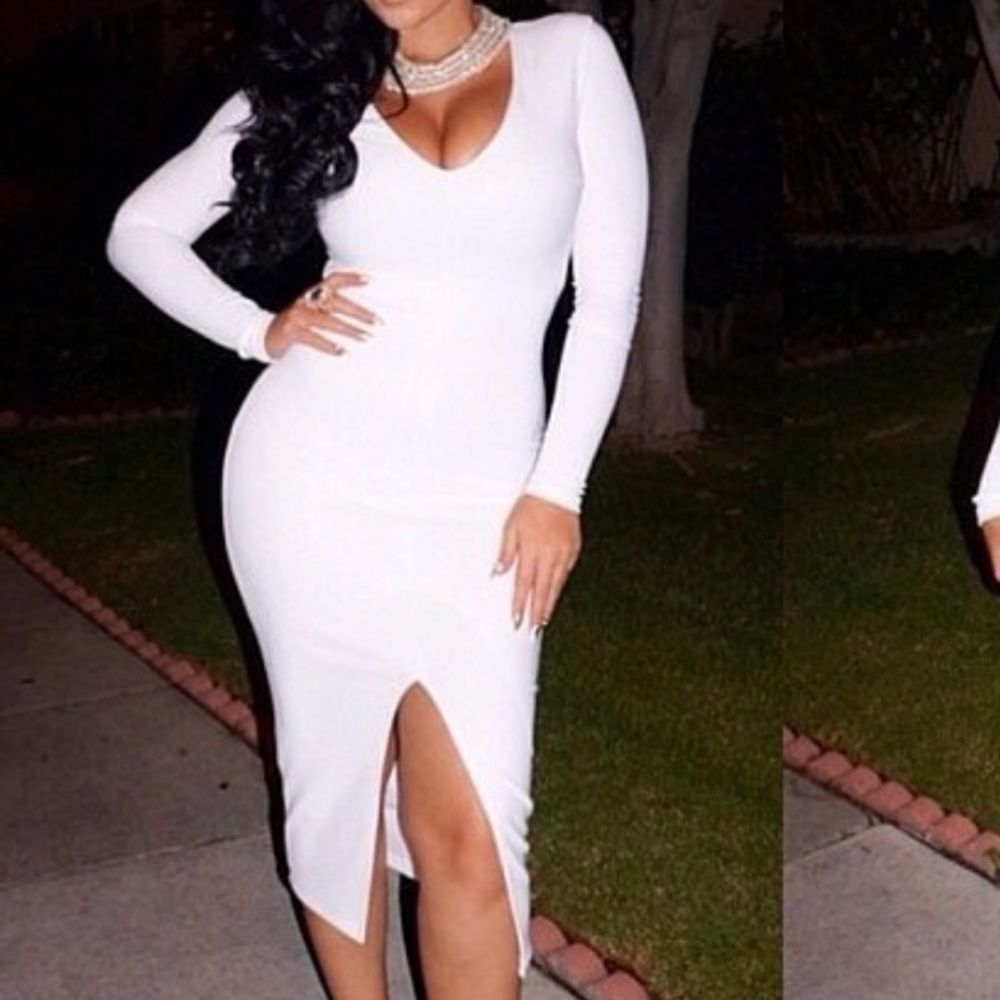 Hot Miami Styles Pink Long Sleeve Midi Dress